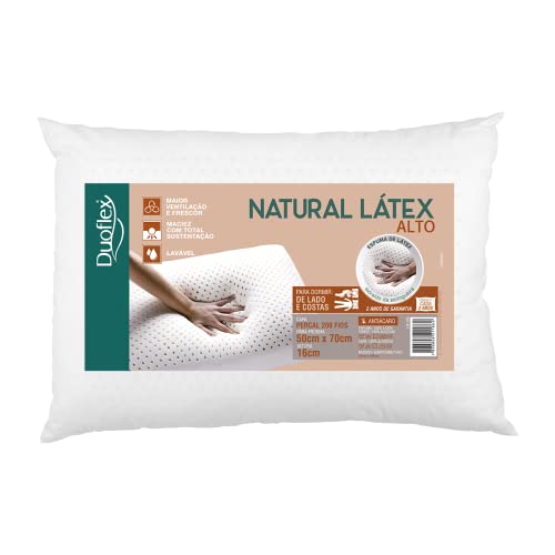 Duoflex LN1109 - Travesseiro Alto Duoflex Branco Para Fronha Espuma 100% Látex Natural, 50cmx70cm