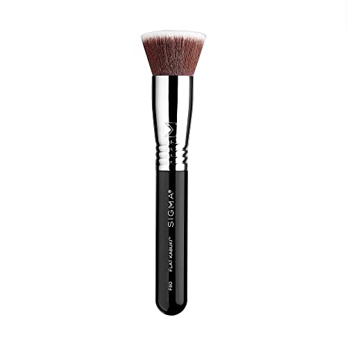 Sigma Beauty Pincel plano Kabuki F80 – Pincel de base Kabuki de topo plano e pincel de maquiagem de nível profissional com fibras ultramacias para misturar produtos de maquiagem líquidos e creme
