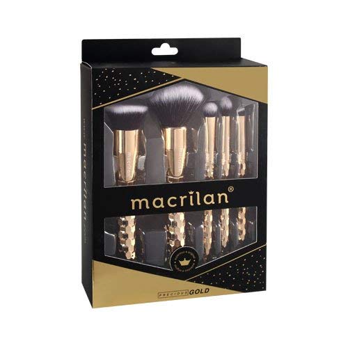 Kit com 5 pincéis profissionais para maquiagem Precious Gold kit - ED006, Macrilan