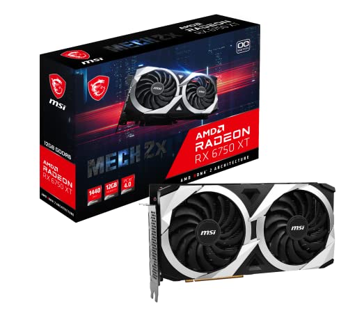 MSI Gaming Radeon RX 6750 XT 192-bit 12GB GDDR6 DP/HDMI Dual Torx 3.0 Fãs FreeSync DirectX 12 VR Ready OC Graphics Card (RX 6750 XT MECH 2X 12G OC)