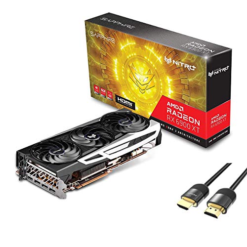 Sapphire Nitro + AMD Radeon RX 6900 XT OC placa gráfica 16GB GDDR6 PCIe 4.0 Triple-Fan RDNA 2 Arquitetura Tri-X de refrigeração 1x HDMI 2.1 3X DisplayPort 1.4 / Mytrix HDMI 2.1 Cable w (4k @ 120Hz / 8K @ 60Hz)