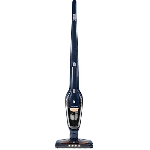 Aspirador de Pó vertical bateria Ergorapido 2 em 1 Electrolux 45 min base recarregamento luz frontal LED pedal limpeza facil da escova rotativa aspira escova capacidade 420Ml ERG28 Bivolt Azul