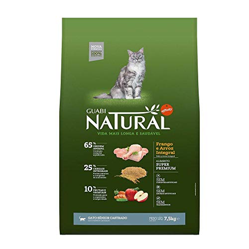Ração Guabi Natural Gatos Sênior Castrados Frango e Arroz Integral 7,5 kg, Verde