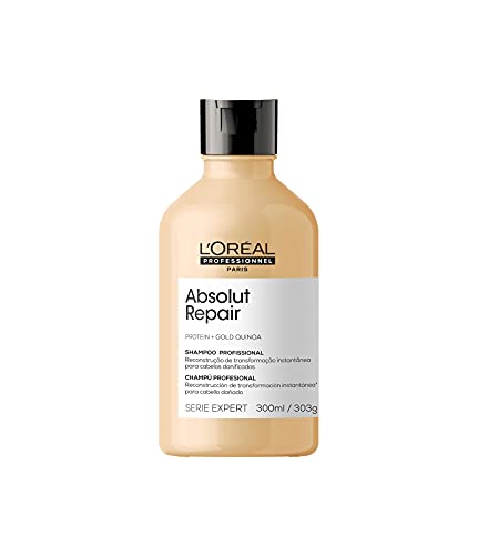 L'Oréal Professionnel Serie Expert Absolut Repair, Shampoo Reestruturante para Cabelos Danificados com Gold Quinoa e Proteína, Reparação e Brilho Intenso, 300ml