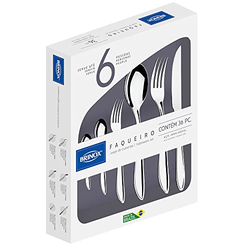 Faqueiro Lyon, 36 peças, Aço Inox, Brinox