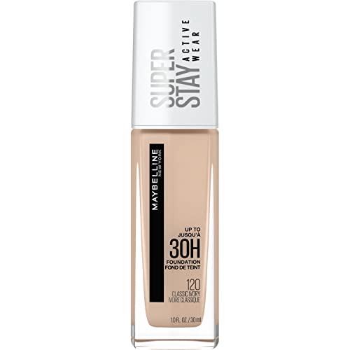Maybelline NY Base Alta Cobertura Super Stay Active Wear Resistente ao Suor Alta Duração até 30h na Pele, Cor 120 Classic Ivory, 30ml