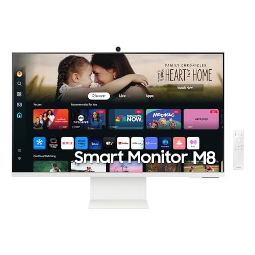 Smart Monitor Samsung M8 32", UHD, Plataforma Tizen™, Tap View, USB-c (65W), USB Hub, HDMI, Bluetooth, ajuste de altura, Alexa, Branco, 2024.