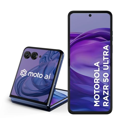 Smartphone Motorola Razr 50 Ultra - 512GB 24GB (12GB RAM+12GB Ram Boost) Tela dobrável 6,9" pOLED e externa 4” Moto AI camera IPX8 Navy Blue - Vegan Leather