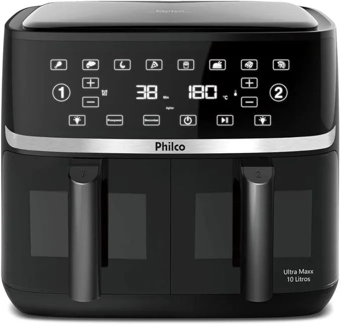 Fritadeira Elétrica Sem Óleo Air Fryer Philco Cesto Duplo 10L PAF10A