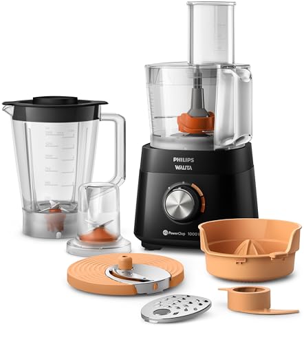 Philips Walita Multiprocessador PowerChop 1000, Preto, Copo com capacidade de 1,5 litros, Duas velocidades + pulsar, 6 acessórios, 1000W, 220V (HR7304/90)