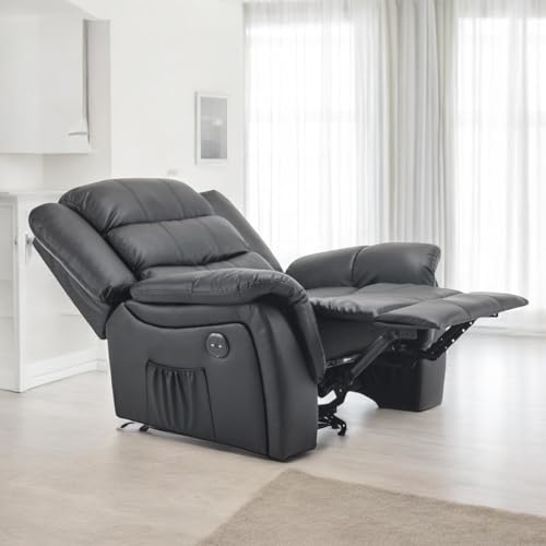 Poltrona Do Papai Reclinável Elétrica Massageadora Entrada USB Corino Premium Preto