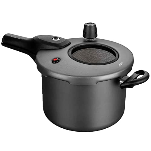 MTA PANELA DE PRESSAO COR GRAFITE COM VISOR DE VIDRO FECHAMENTO EXTERNO Nº20 / 4,5L SUPERIOR - DE ALUMINIO COM ANTIADERENTE