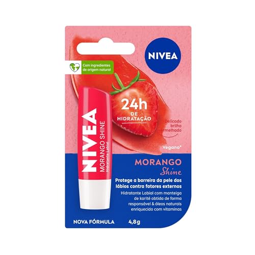 NIVEA Hidratante Labial Morango Shine 4,8g - Cuidado intensivo para seus lábios, hidratação prolongada, delicioso aroma de morango, pigmentos brilhantes e cor delicada