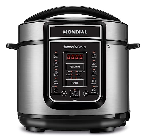 Panela de Pressão Elétrica Digital 5L, Mondial, Preto/Inox, 900W, 110V - PE-38