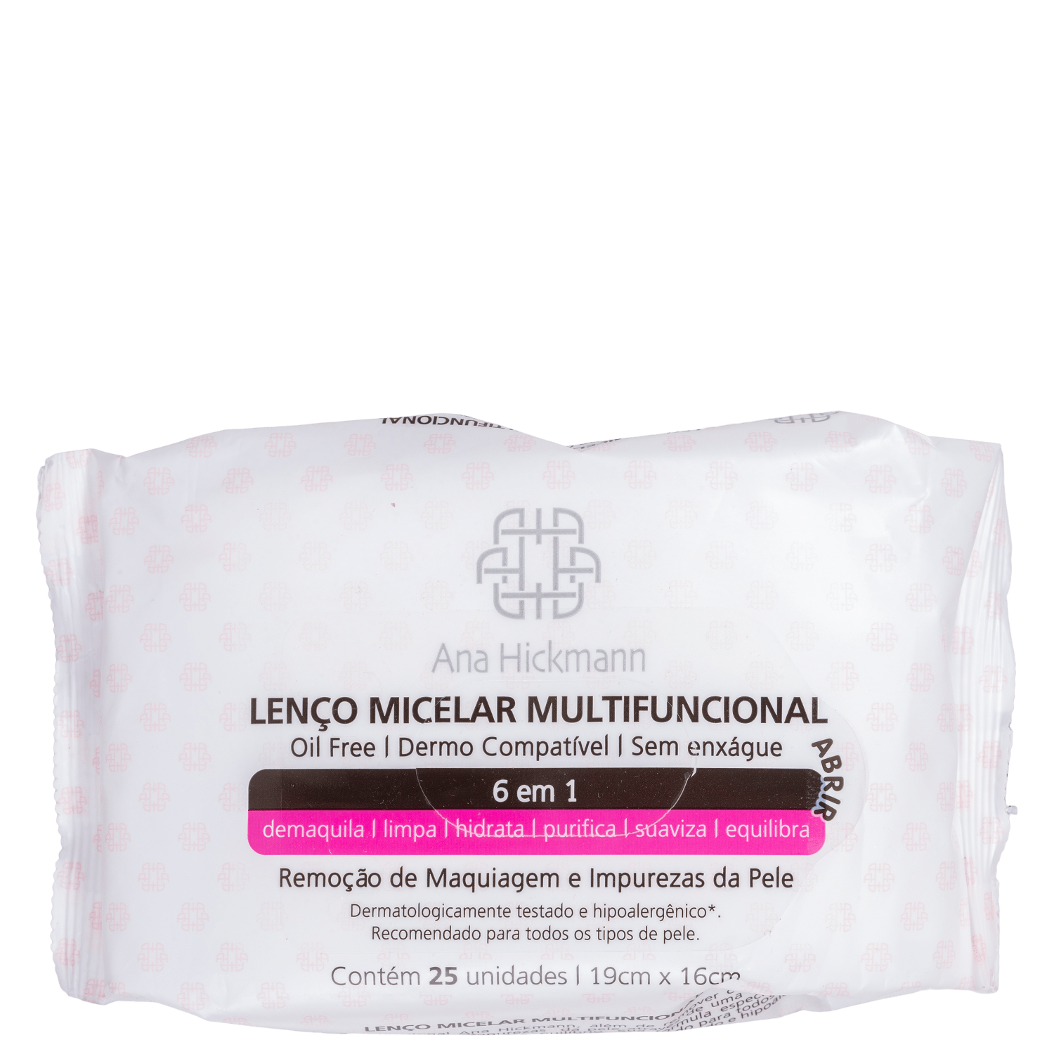 Lenço Demaquilante Ana Hickmann Beauty Micelar Multifuncional 6 em 1 25 Unidades