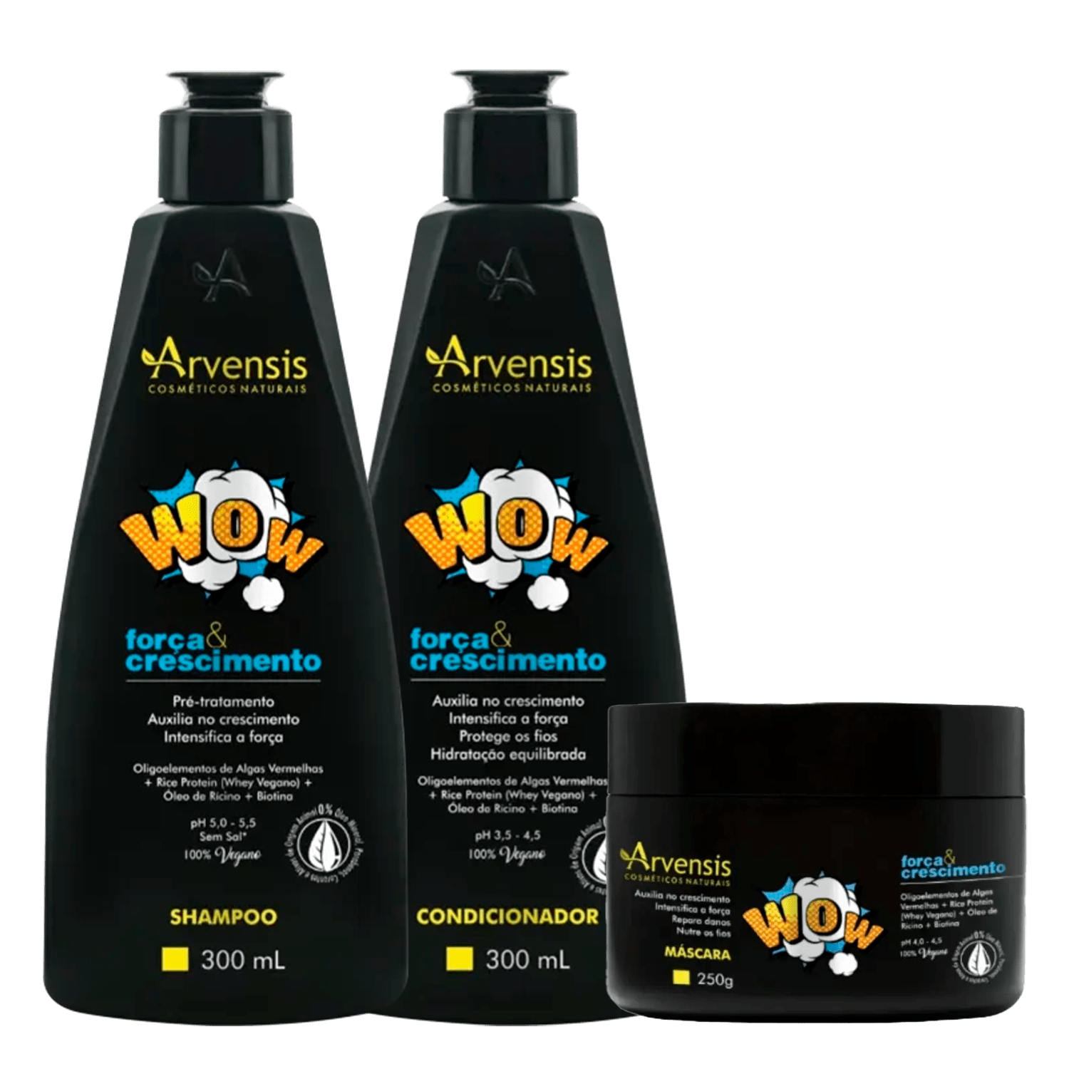 Kit Arvensis Wow Shampoo 300ml Condicionador 300ml Máscara 250g