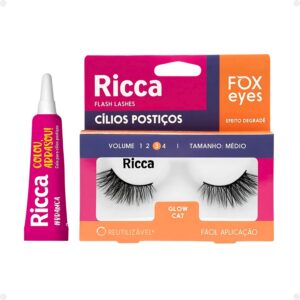Cílios Postiços Ricca Belliz Fox Eyes Glow Cat Vol.3 Médio Cód.2694 + Cola Branca Cílios Postiços Ricca Belliz Fox Eyes Glow Cat Vol.3 Médio Cód.2694 + Cola Branca