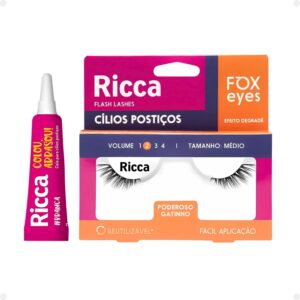 Cílios Postiços Ricca Belliz Fox Eyes Poderoso Gatinho Vol.2 Médio Cód.2697 + Cola Branca Cílios Postiços Ricca Belliz Fox Eyes Poderoso Gatinho Vol.2 Médio Cód.2697 + Cola Branca