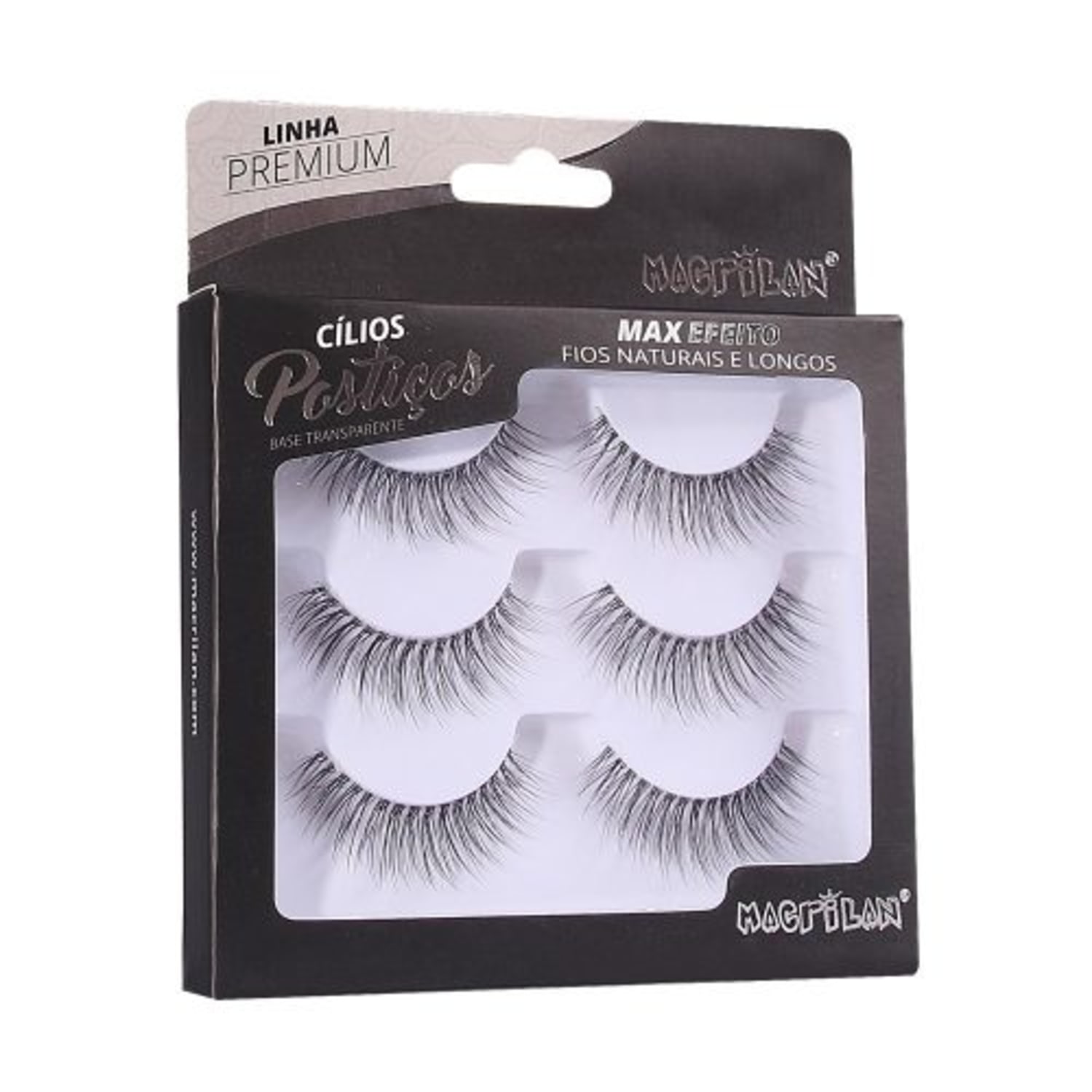 Cílios Postiços Macrilan Fios Naturais Longos CL502A 3 pares