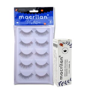 Cílios Postiços Naturais e Alongados no Canto Externo CL110-5 5 pares + Cola para Cílios Postiços CA-001