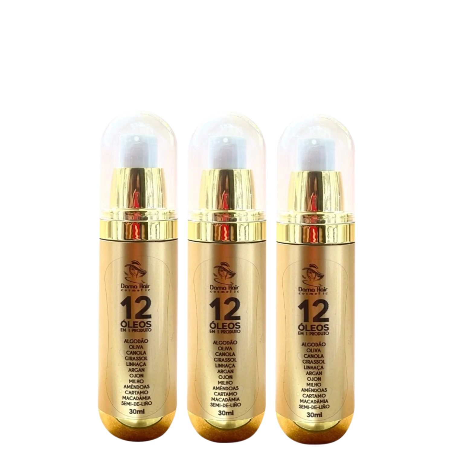 Óleo Capilar Dama Hair Cosmetic 12 em 1 (3 unidades) 30ml