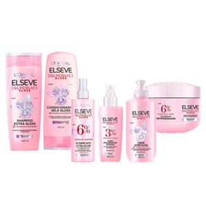 Kit Elseve Glycolic Gloss Shampoo Condicionador Sérum Creme de Tratamento Creme Super Gloss Tratamento Acidificante Kit Elseve Glycolic Gloss Shampoo Condicionador Sérum Creme de Tratamento Creme Super Gloss Tratamento Acidificante