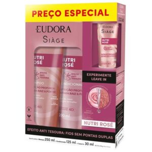 Kit Eudora Siàge Nutri Rosé Shampoo Condicionador Máscara Leave In Anti Tesoura Kit Eudora Siàge Nutri Rosé Shampoo Condicionador Máscara Leave In Anti Tesoura