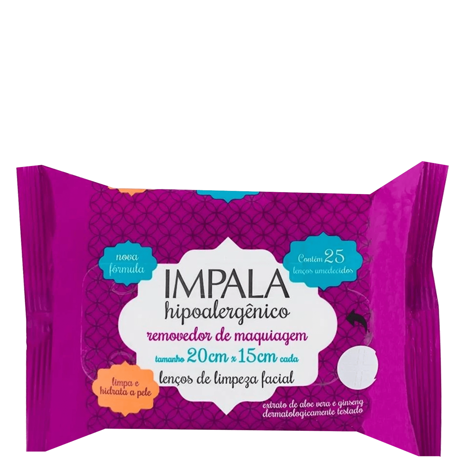 Lenço Demaquilante Facial Impala 25 Unidades