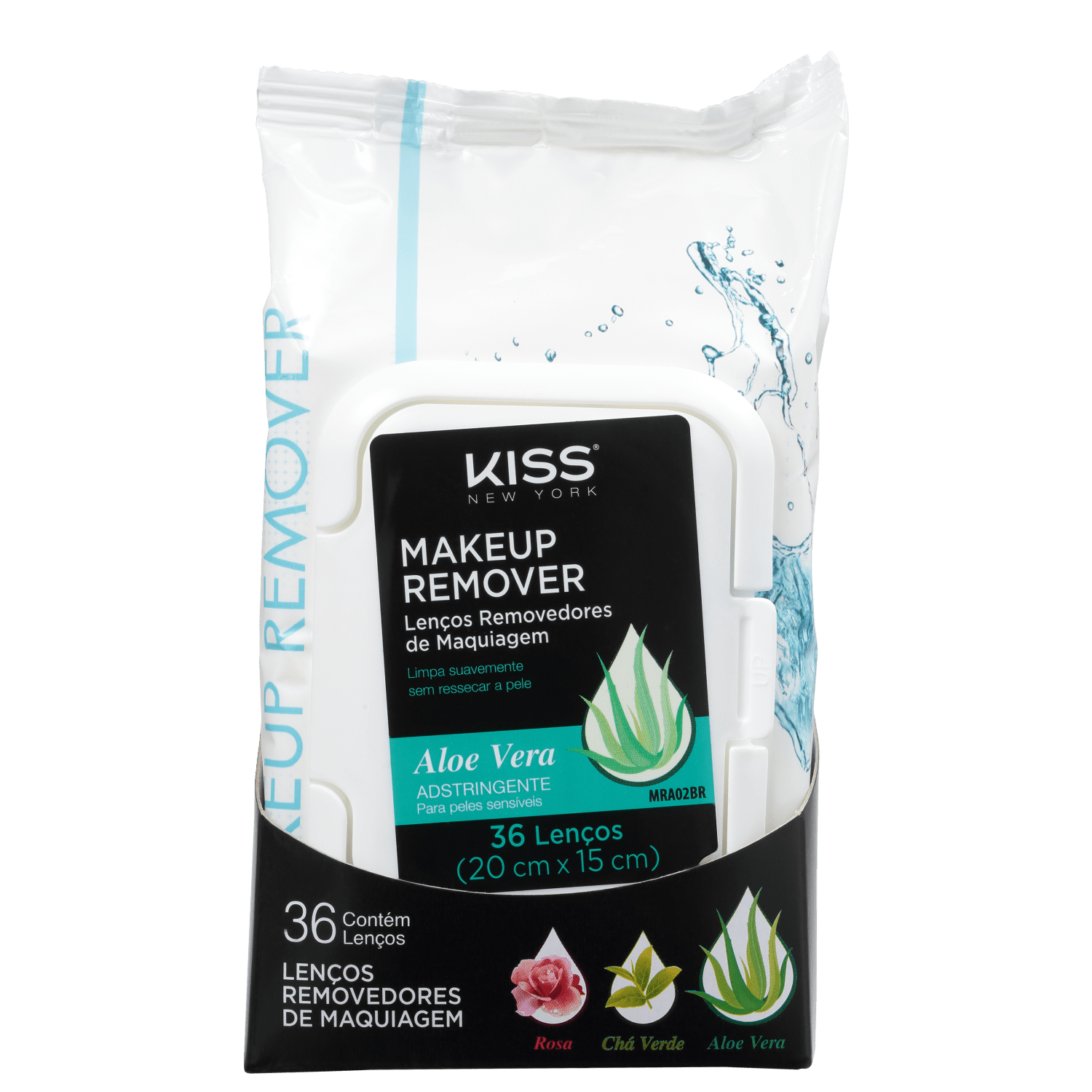 Lenço Demaquilante Kiss New York Aloe 36 Unidades