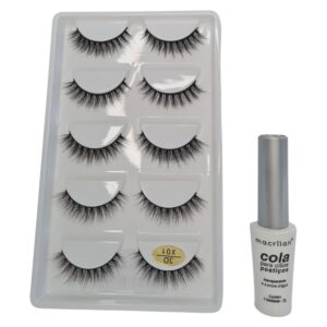 Kit Cílios Postiços Macrilan 3D X01 5 pares + Cola