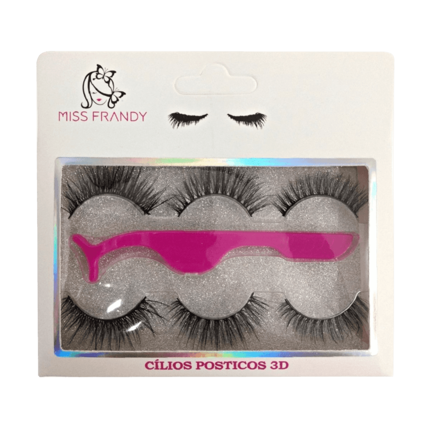 Kit Cílios Postiços Miss Frandy 3 pares + Pinça