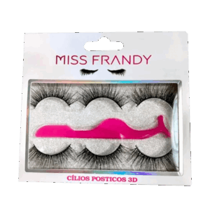 Kit Cílios Postiços Miss Frandy 3 pares + Pinça