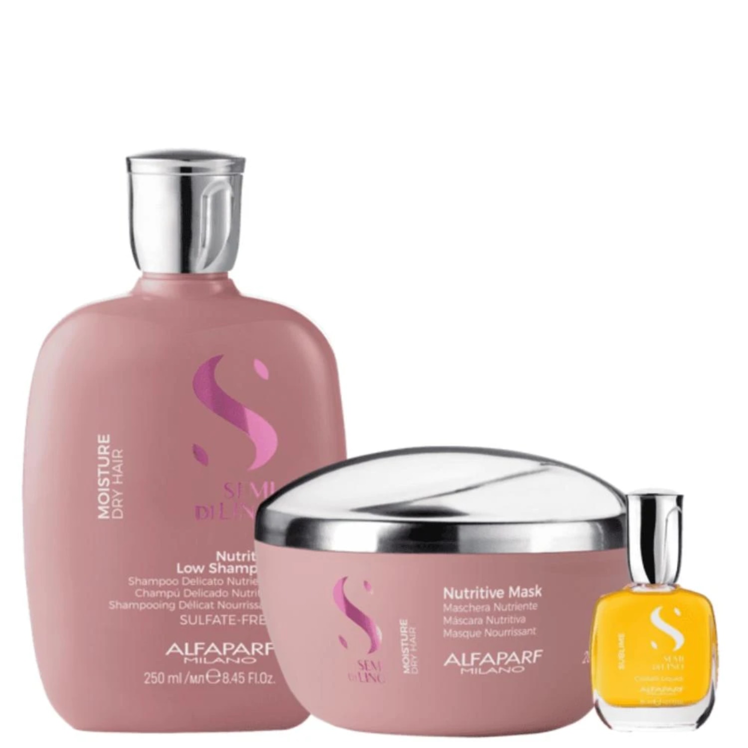 Kit Alfaparf Moisture Shampoo, Máscara e Cristalli Liquid