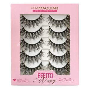 Kit Cílios Postiços Pramaquiar Premium Efeito Wispy Bia 5 pares