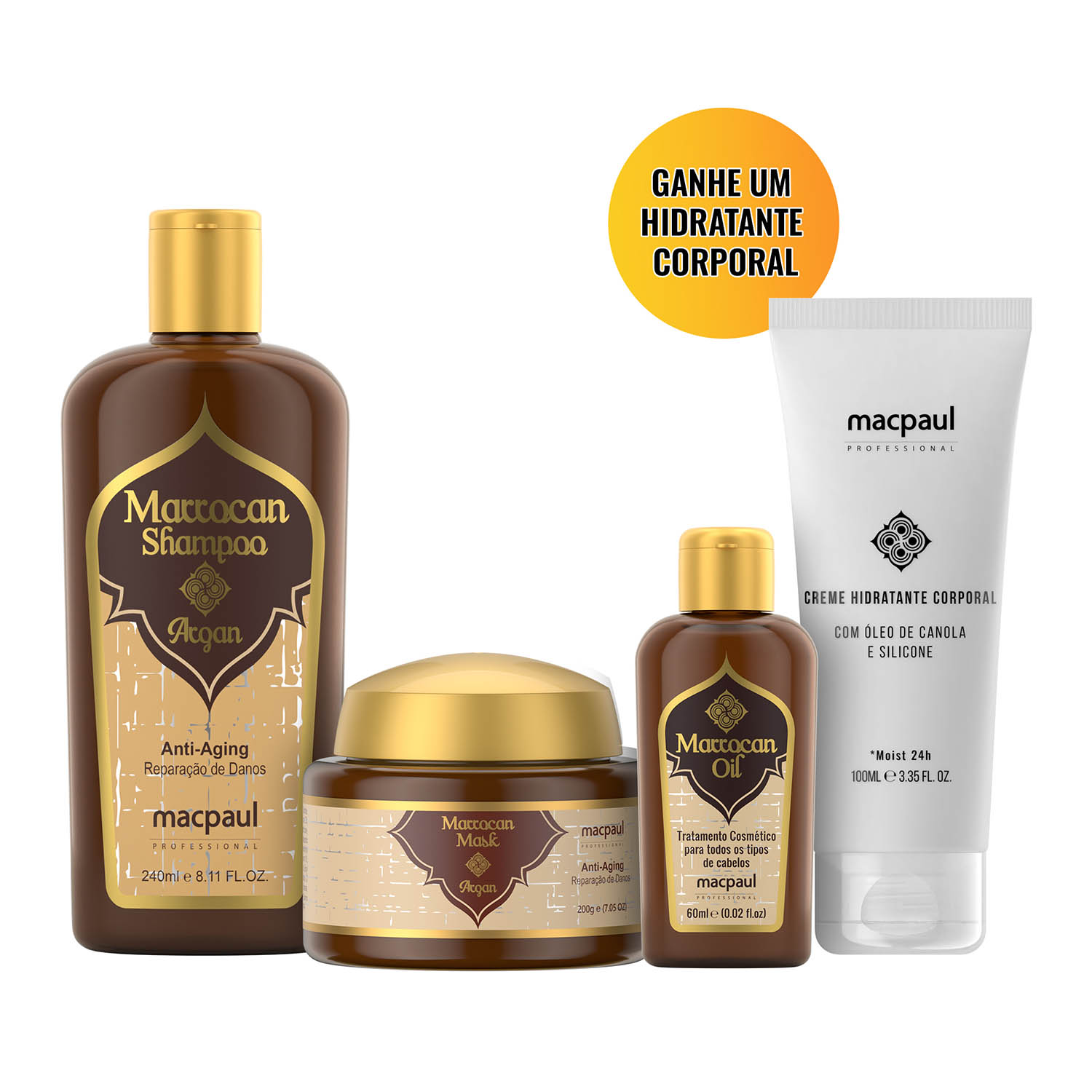Kit Shampoo Máscara e Óleo Capilar Macpaul Marrocan Argan