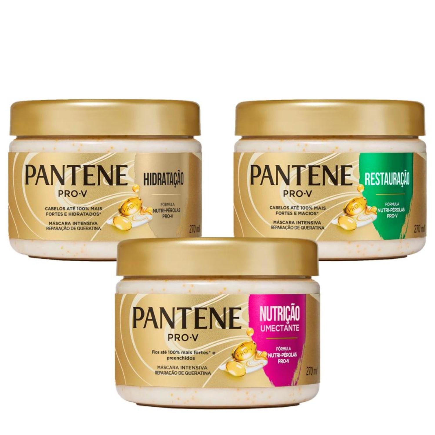 Kit de Tratamento 3 Máscaras Pantene Pro V Hidratação Nutrição Restauração 270ml