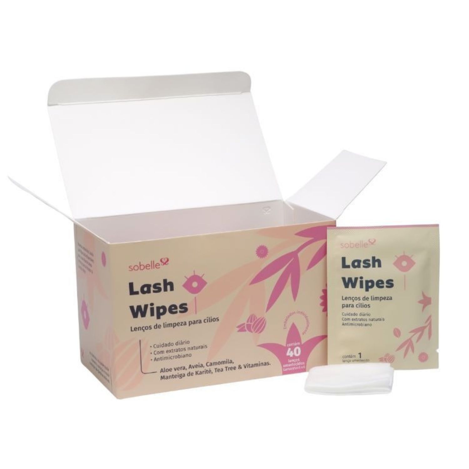 Lenço Umedecido Lash Wipes para Limpeza dos Olhos e Cílios 40 unidades