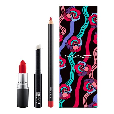 Kit MAC Brave Red (Batom + Lápis Labial + Primer) 1 Unidade