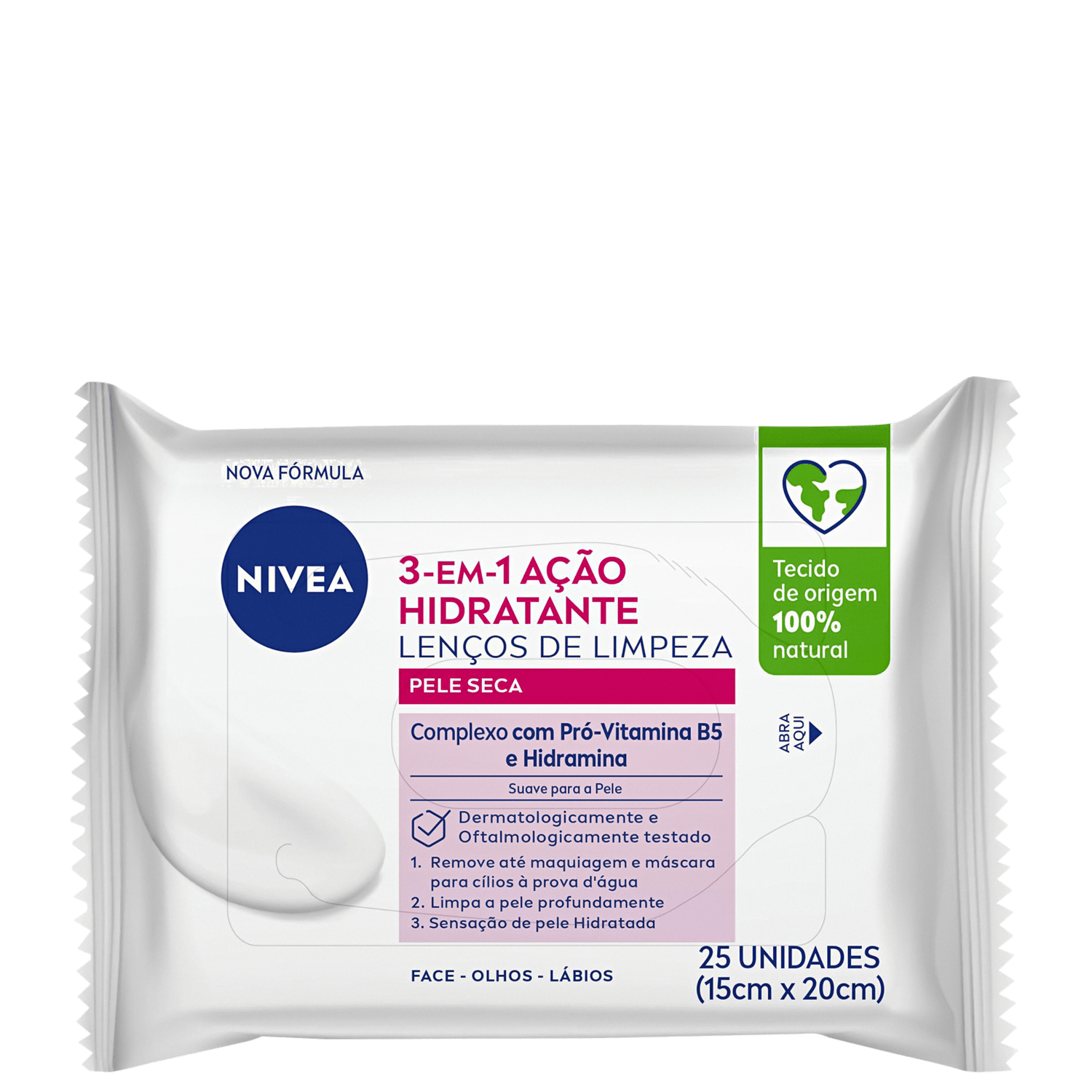Lenço de Limpeza Facial NIVEA Ação Hidratante 3 em 1 25 Unidades