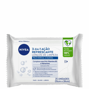 Lenço de Limpeza Facial NIVEA Ação Refrescante 3 em 1 25 Unidades
