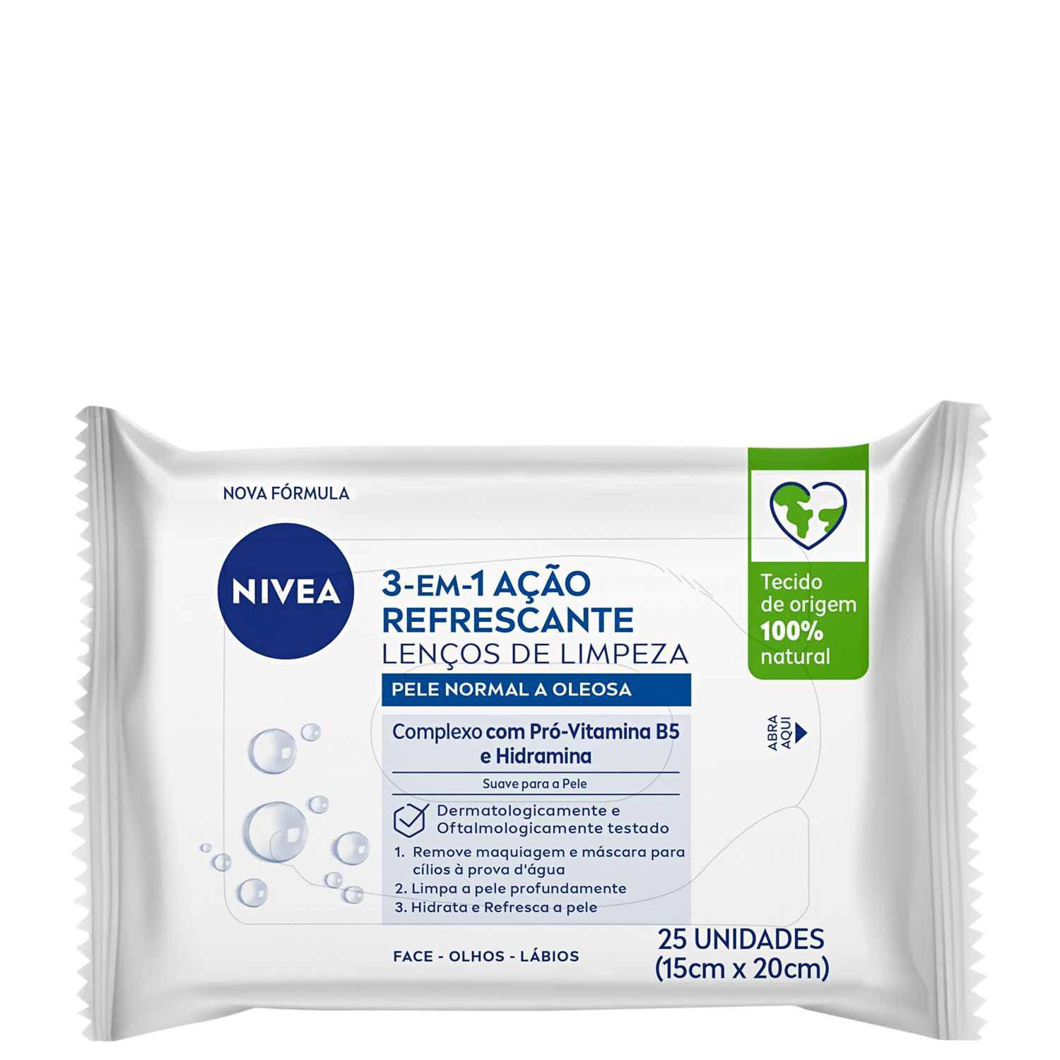 Lenço de Limpeza Facial NIVEA Ação Refrescante 3 em 1 25 Unidades