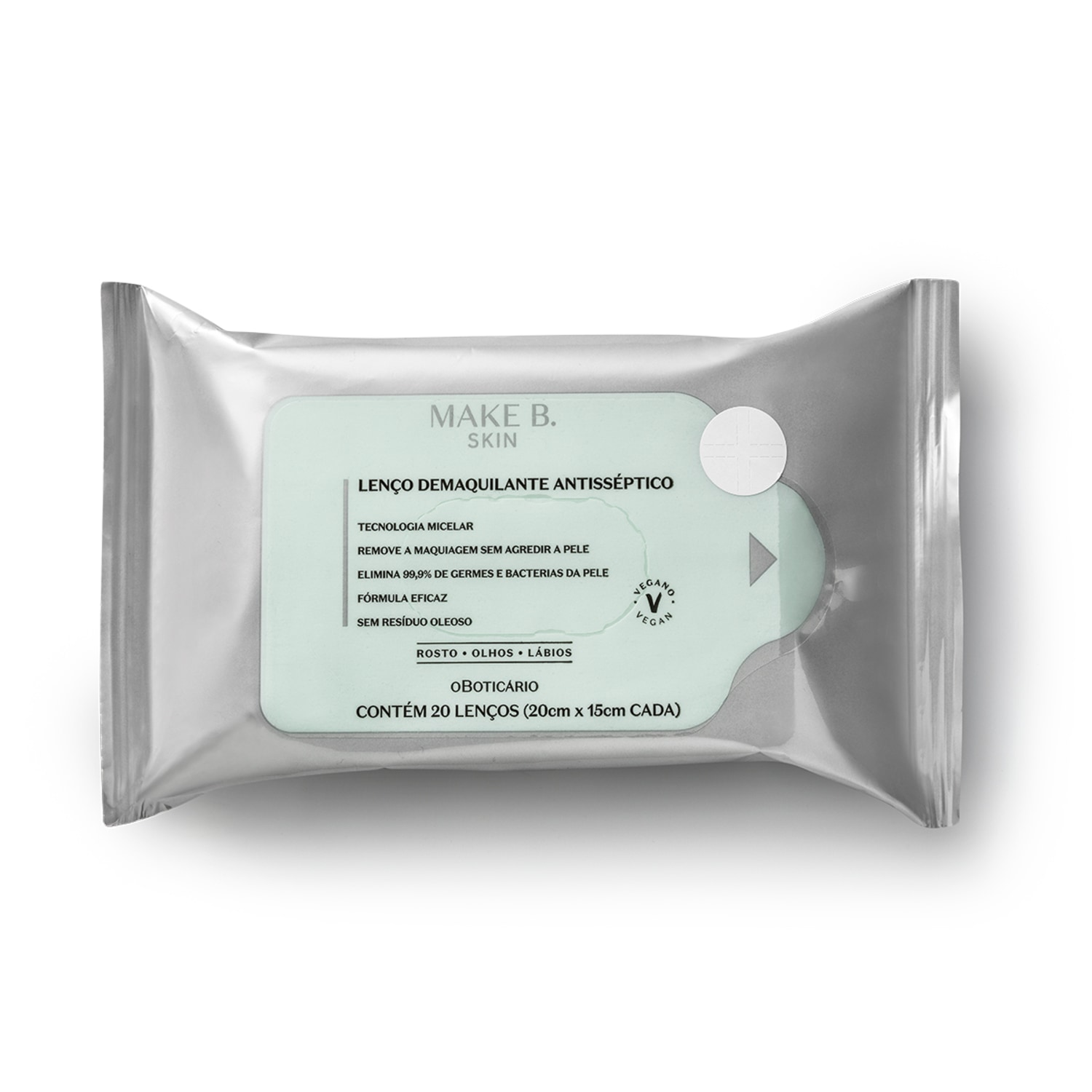 Lenço Demaquilante Antisséptico O Boticário Make B. Skin 20 Unidades