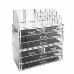 Organizador de Maquiagem em Acrílico com 9 Gavetas e Bandeja para Batom 1 Unidade