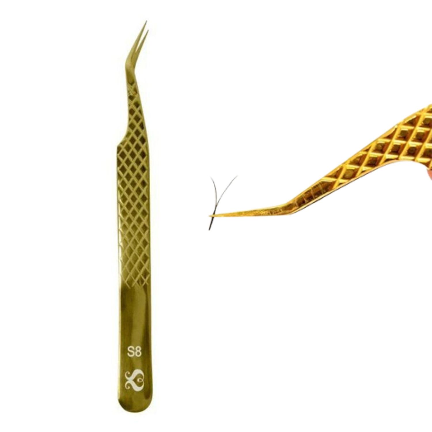 Pinça para Extensão de Cílios Sobelle Dourada S8