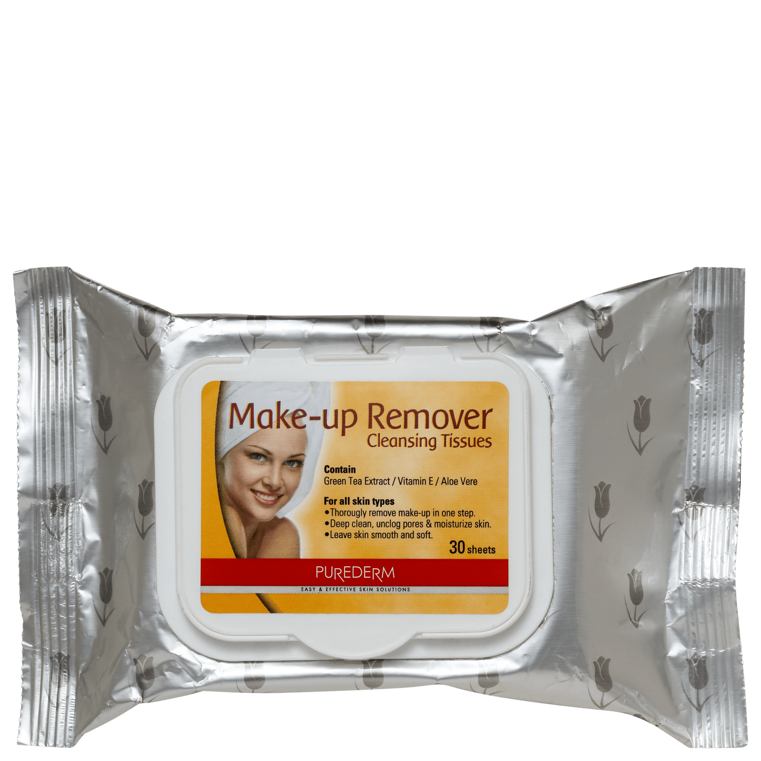 Lenço Demaquilante Purederm Makeup Remover Cleansing Tissues 30 Unidades