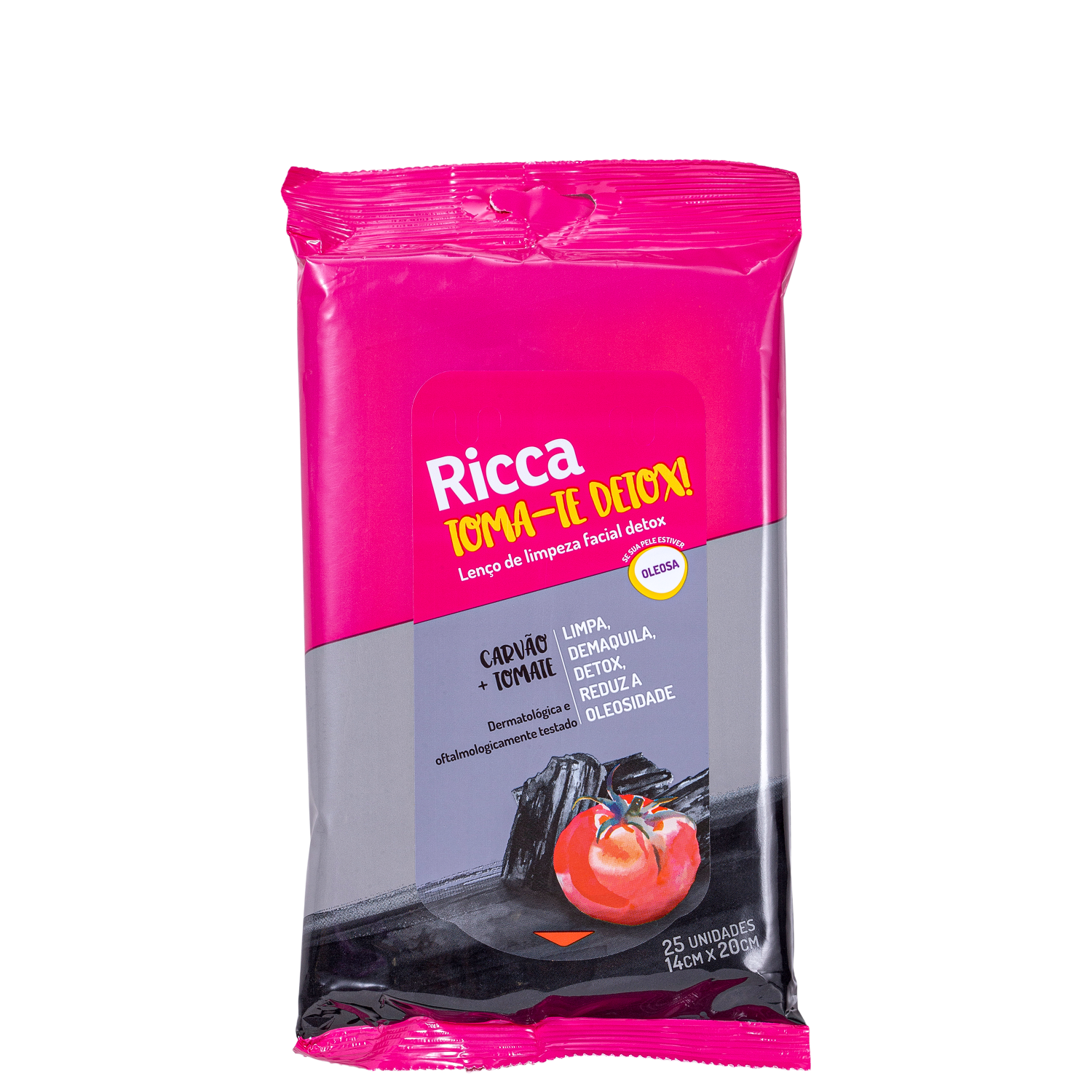 Lenço Demaquilante Ricca Toma-te Detox! Carvão + Tomate 25 Unidades