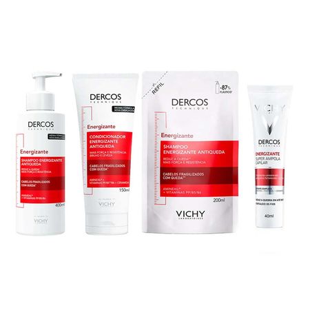 Kit Vichy Dercos Energizante Shampoo Condicionador Shampoo Refil Ampola