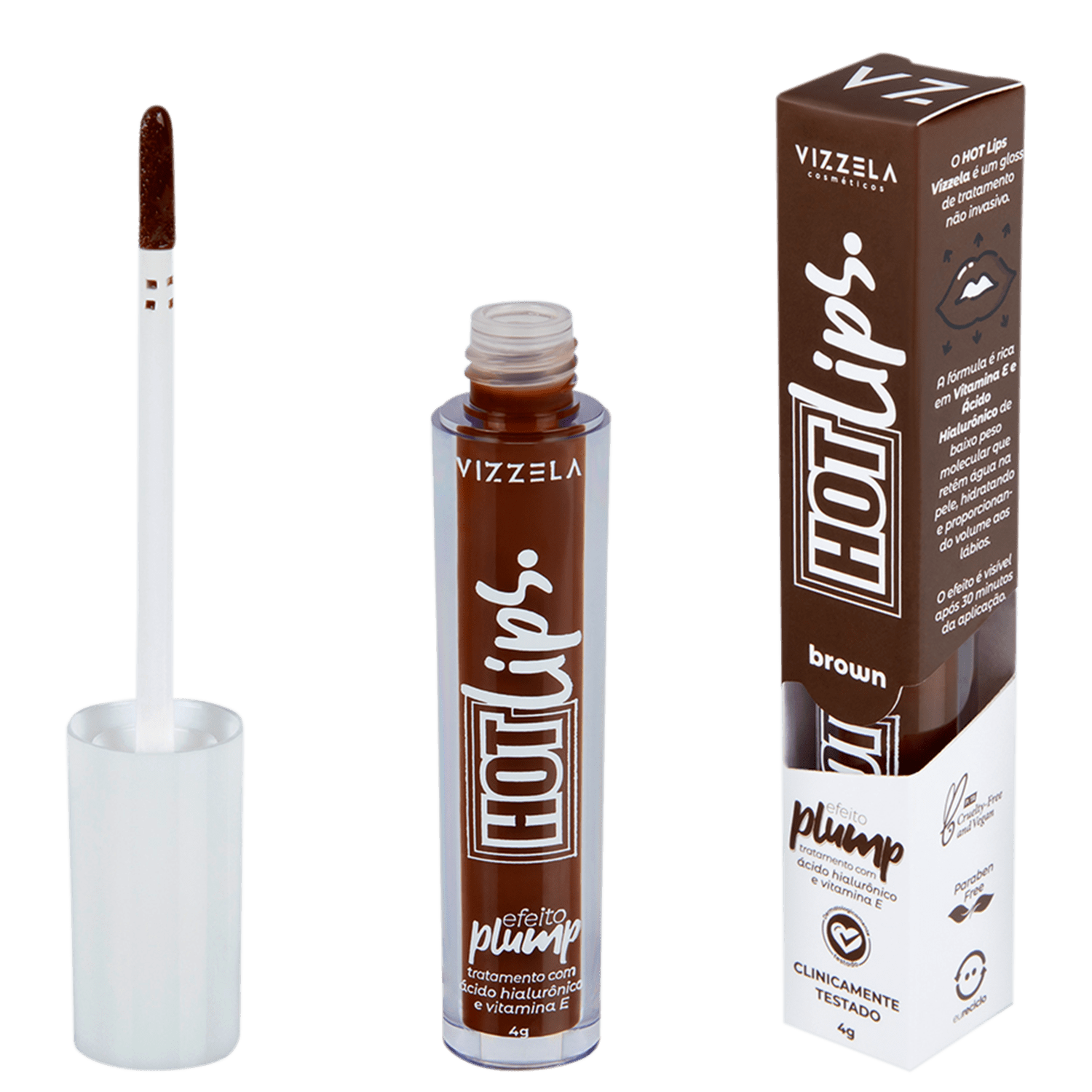 Gloss Labial Vizzela Cosméticos Hot Lips Brown 4g
