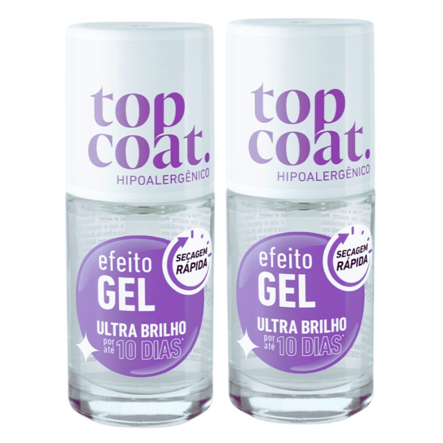 Top Coat Efeito Gel Base Hipoalergênico 2 Unidades