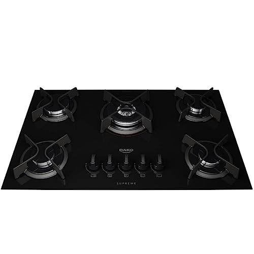 Cooktop 5 Bocas a Gás Dako Supreme com Queimador Tripla Chama e Mesa de Vidro Temperado Preto Bivolt